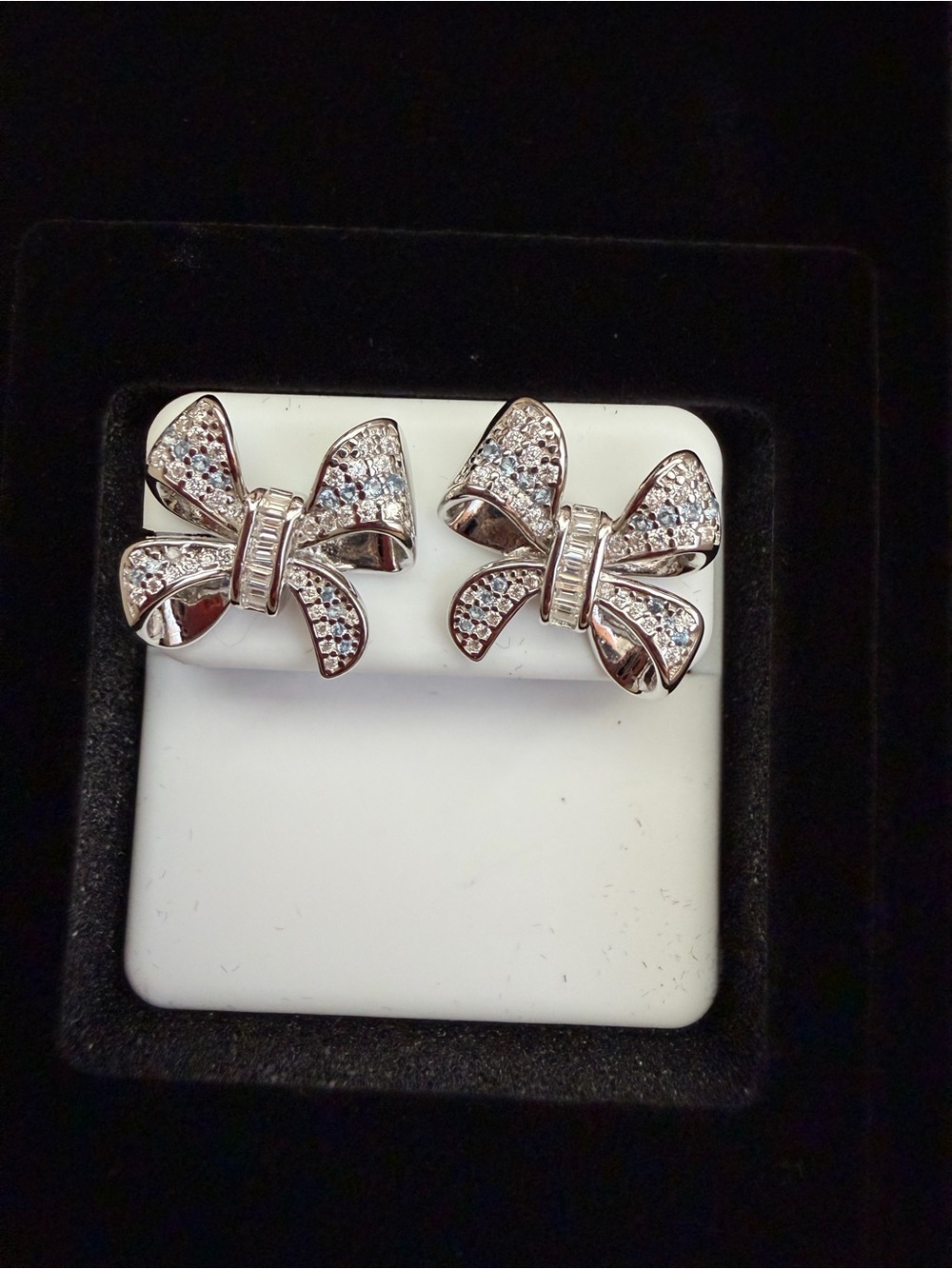 Silver Bow Crystal Stud Earrings - Elegant Women's Jewelry
